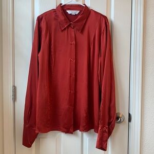 Marina Rinaldi Camicia 100% Silk Satin Red Button Up Shirt size 25 L/XL